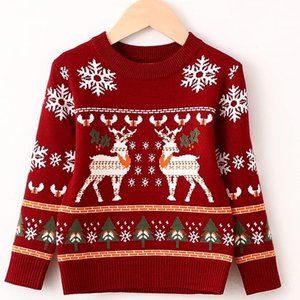 Kids Christmas Sweater for Boy Girls Snowflake Reindeer Knit Shirt Fall Winter